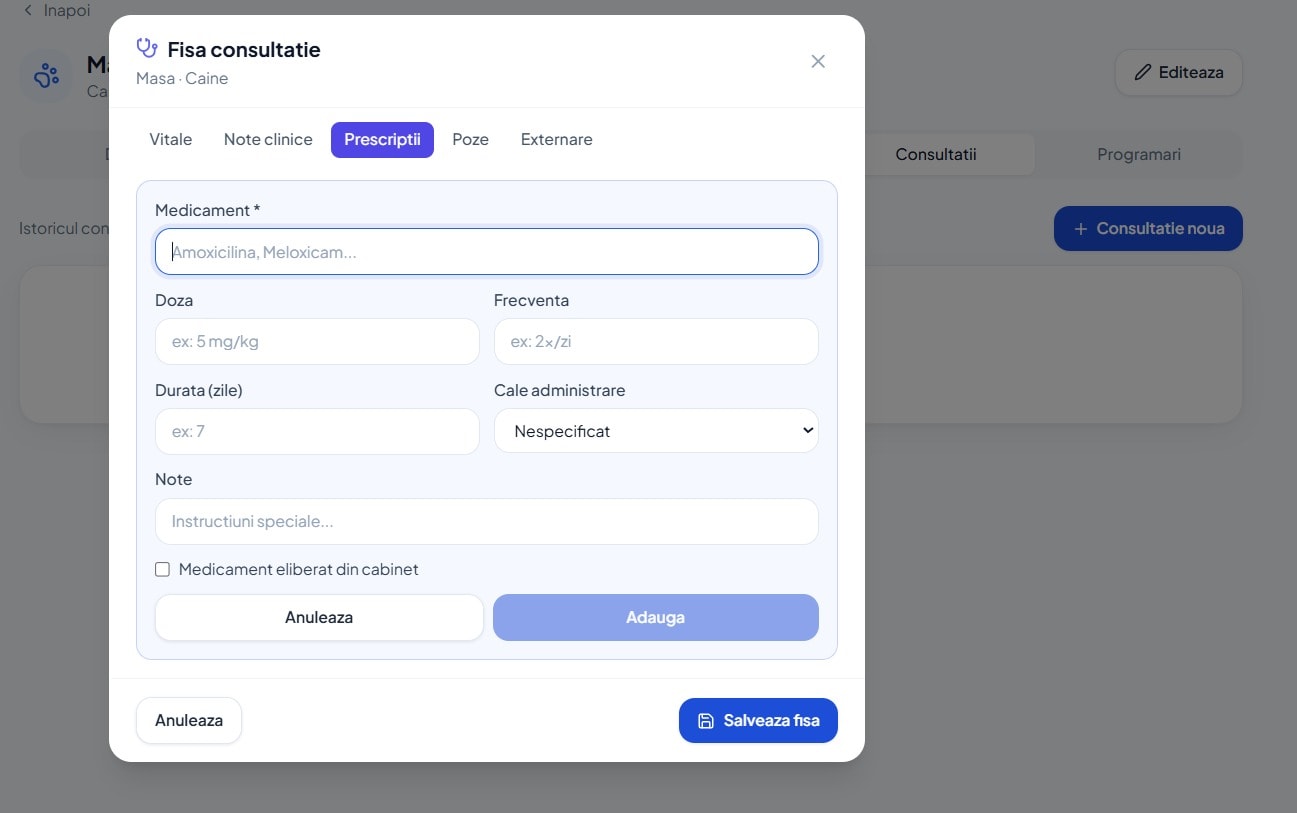 Prescriptii medicale in fisa de consultatie Praxi